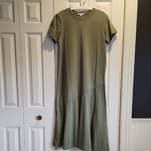 JW Anderson Olive Green 100% Cotton Short Sleeve Dress Crew Neck Size Medium